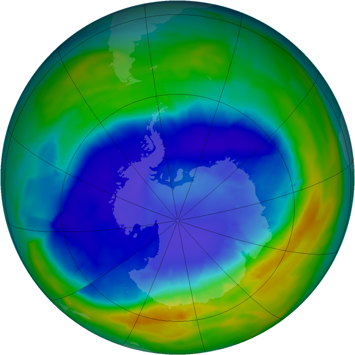 Antarctic ozone map for 09 September 2013